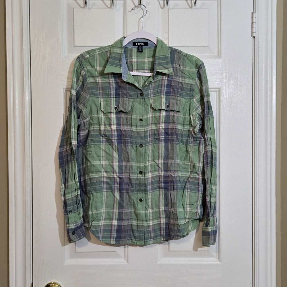 Chaps Ralph Lauren Women's Long Sleeve Plaid Shirt ~ Boyfriend Cut ~ Sz. L ~